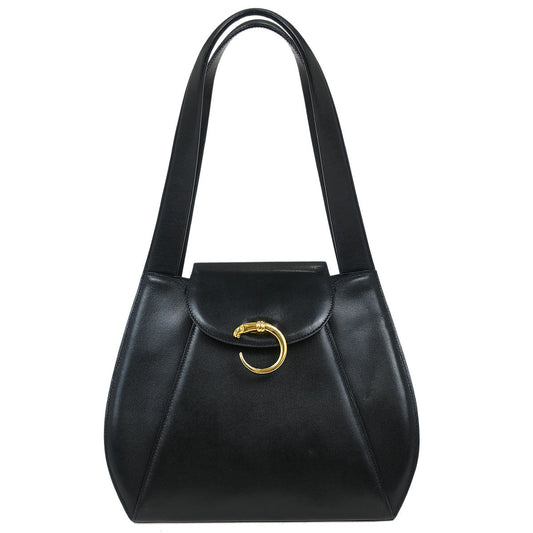 Cartier Black Leather Panthere Tote Handbag