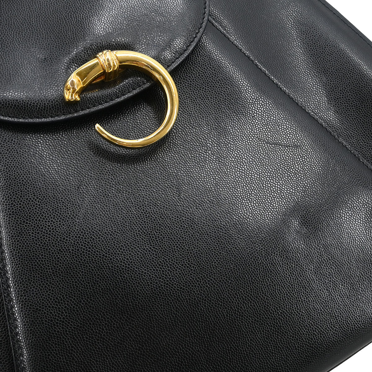 Cartier Black Leather Panthere Tote Handbag