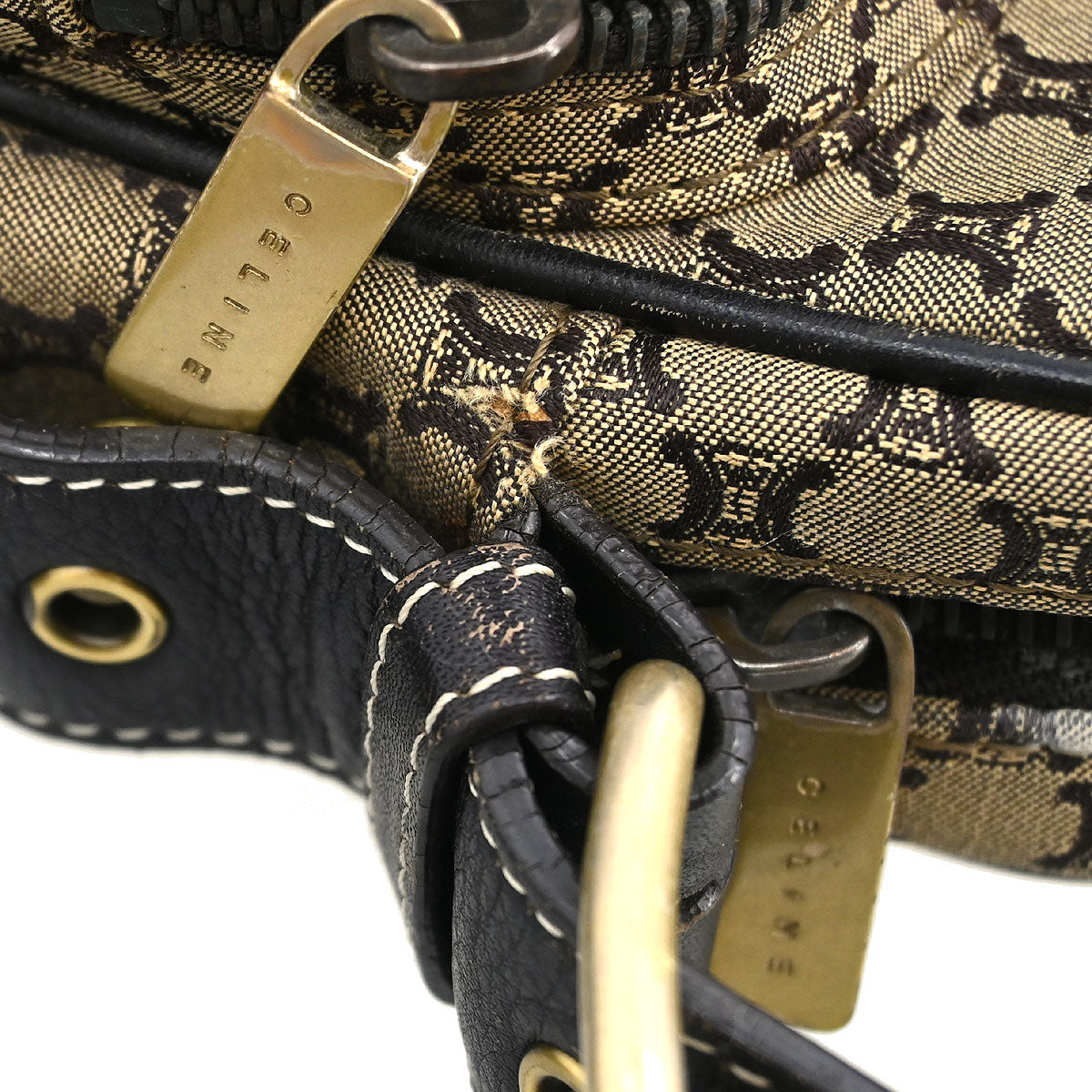 Celine * Beige Canvas Macadam Shoulder Bag