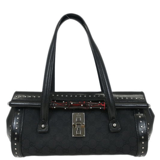 Gucci Black Bamboo GG Handbag