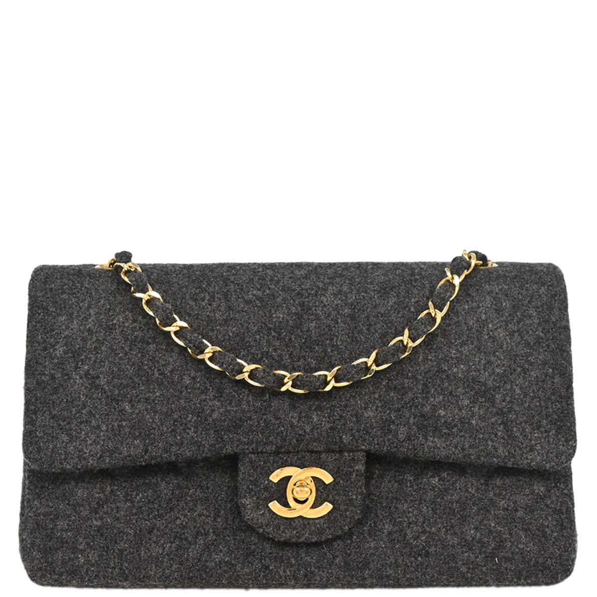 Chanel Gray Wool Medium Classic Double Flap Shoulder Bag