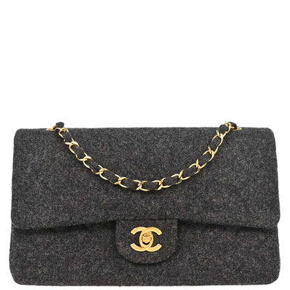 Chanel Gray Wool Medium Classic Double Flap Shoulder Bag