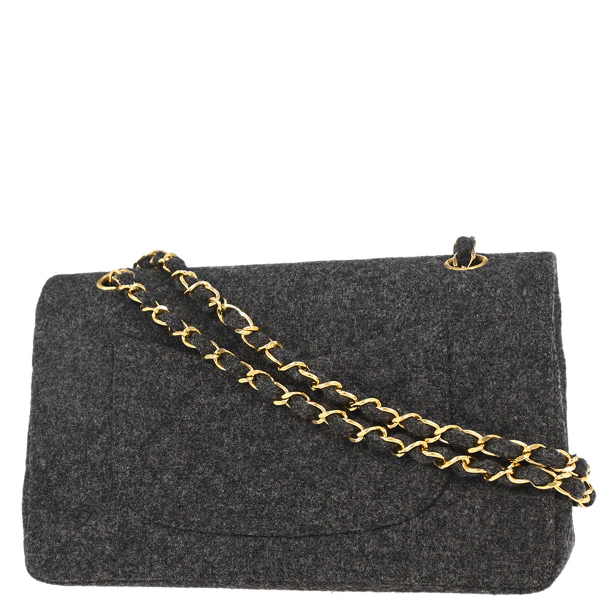 Chanel Gray Wool Medium Classic Double Flap Shoulder Bag