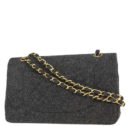 Chanel Gray Wool Medium Classic Double Flap Shoulder Bag