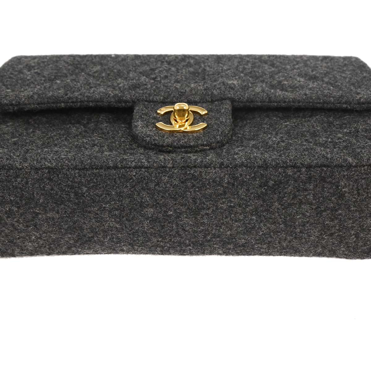 Chanel Gray Wool Medium Classic Double Flap Shoulder Bag