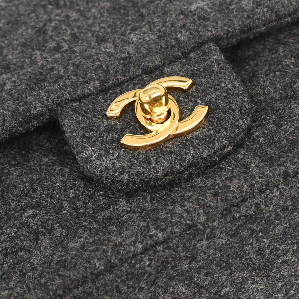 Chanel Gray Wool Medium Classic Double Flap Shoulder Bag