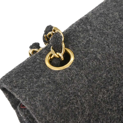 Chanel Gray Wool Medium Classic Double Flap Shoulder Bag