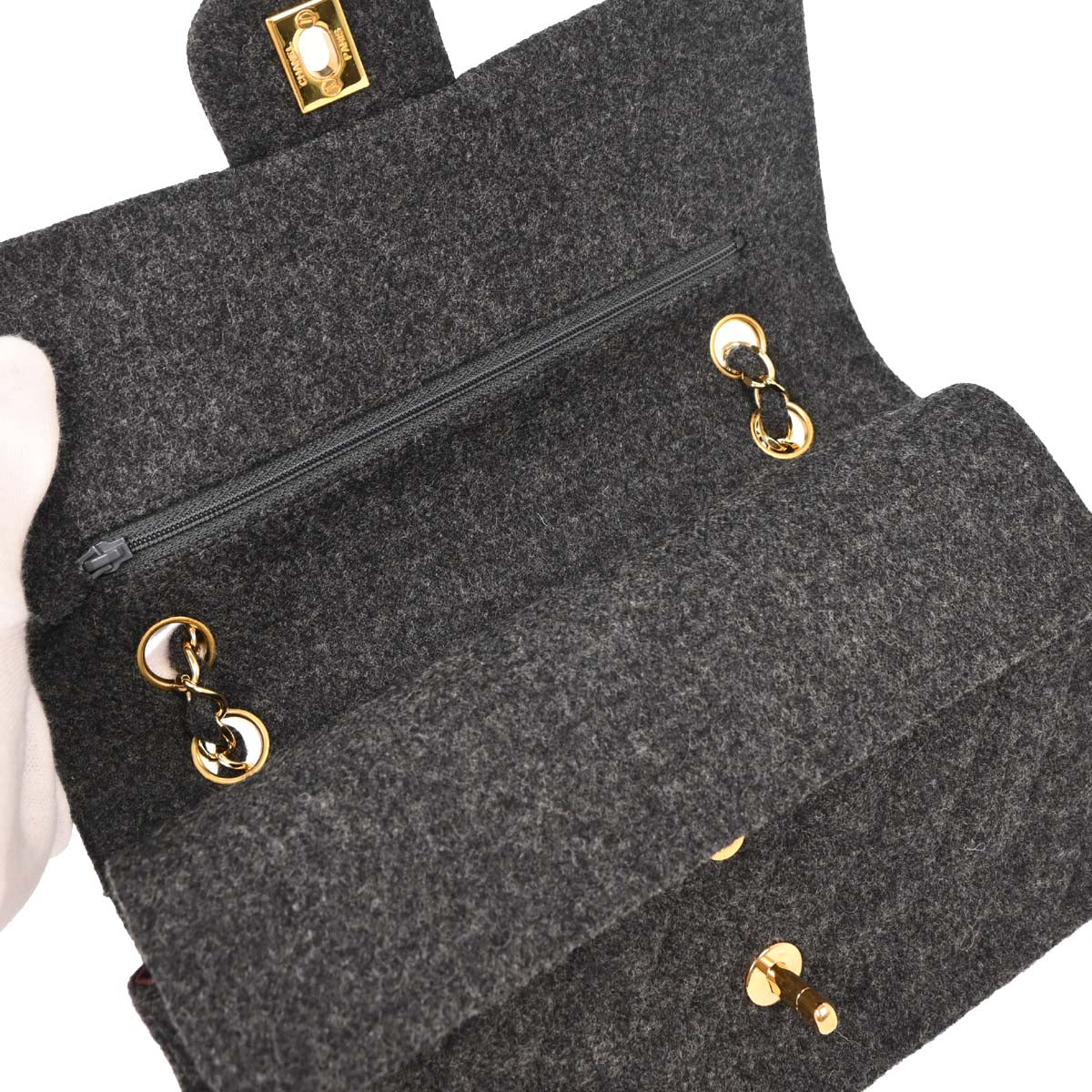 Chanel Gray Wool Medium Classic Double Flap Shoulder Bag