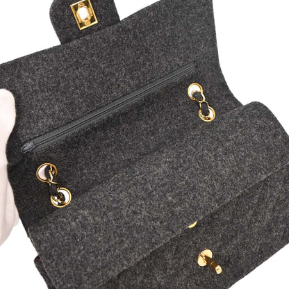 Chanel Gray Wool Medium Classic Double Flap Shoulder Bag
