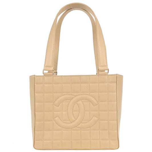 Chanel Beige Lambskin Choco Bar Tote Bag
