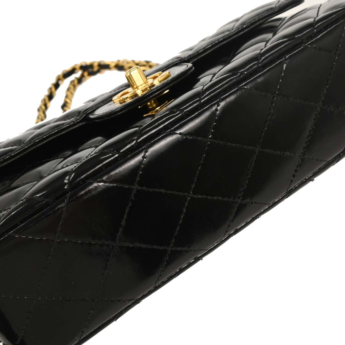 Chanel 1996-1997 Black Patent Leather Double Sided Flap Shoulder Bag