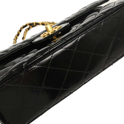 Chanel 1996-1997 Black Patent Leather Double Sided Flap Shoulder Bag