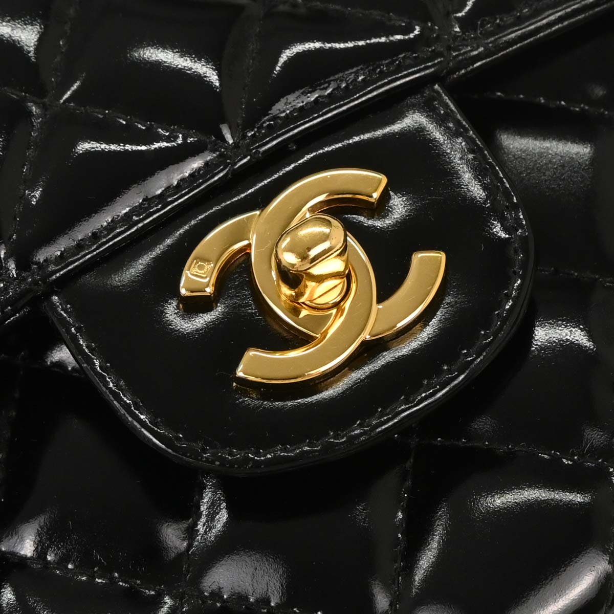 Chanel 1996-1997 Black Patent Leather Double Sided Flap Shoulder Bag
