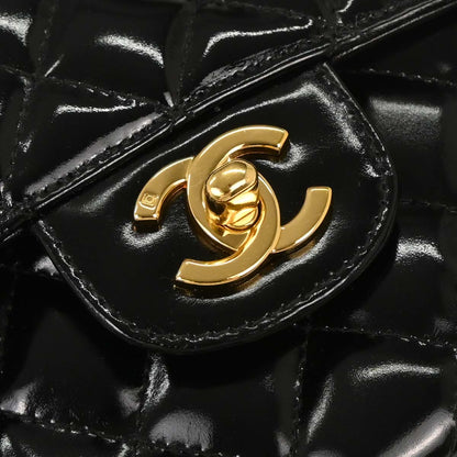 Chanel 1996-1997 Black Patent Leather Double Sided Flap Shoulder Bag