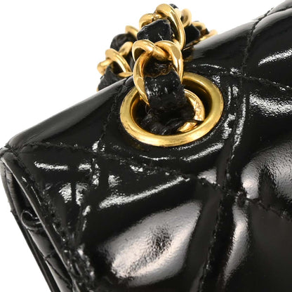 Chanel 1996-1997 Black Patent Leather Double Sided Flap Shoulder Bag