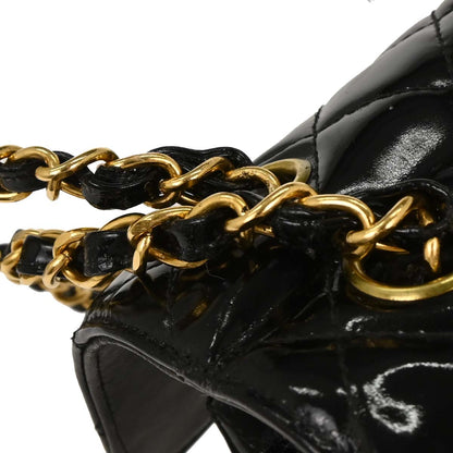 Chanel 1996-1997 Black Patent Leather Double Sided Flap Shoulder Bag