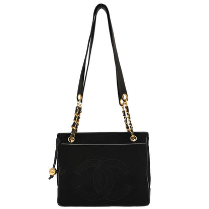 Chanel Black Velvet Shoulder Tote Bag