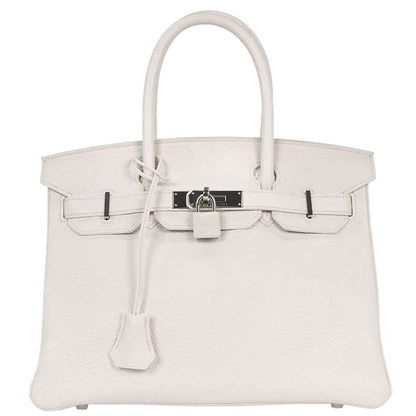 Hermes White Taurillon Clemence Birkin 30 Handbag