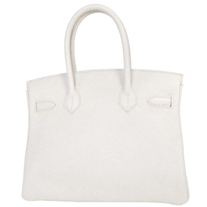 Hermes White Taurillon Clemence Birkin 30 Handbag