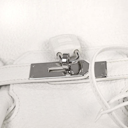Hermes White Taurillon Clemence Birkin 30 Handbag