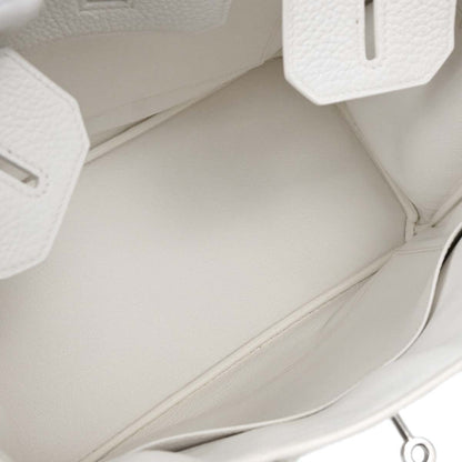 Hermes White Taurillon Clemence Birkin 30 Handbag