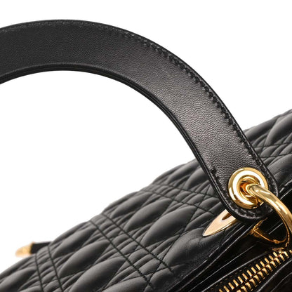 Christian Dior Black Lambskin Large Lady Dior Cannage 2way Shoulder Handbag