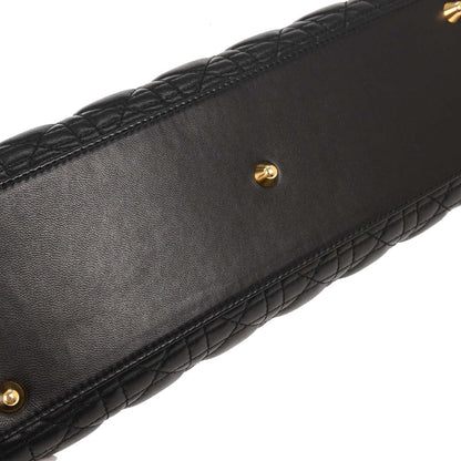 Christian Dior Black Lambskin Large Lady Dior Cannage 2way Shoulder Handbag