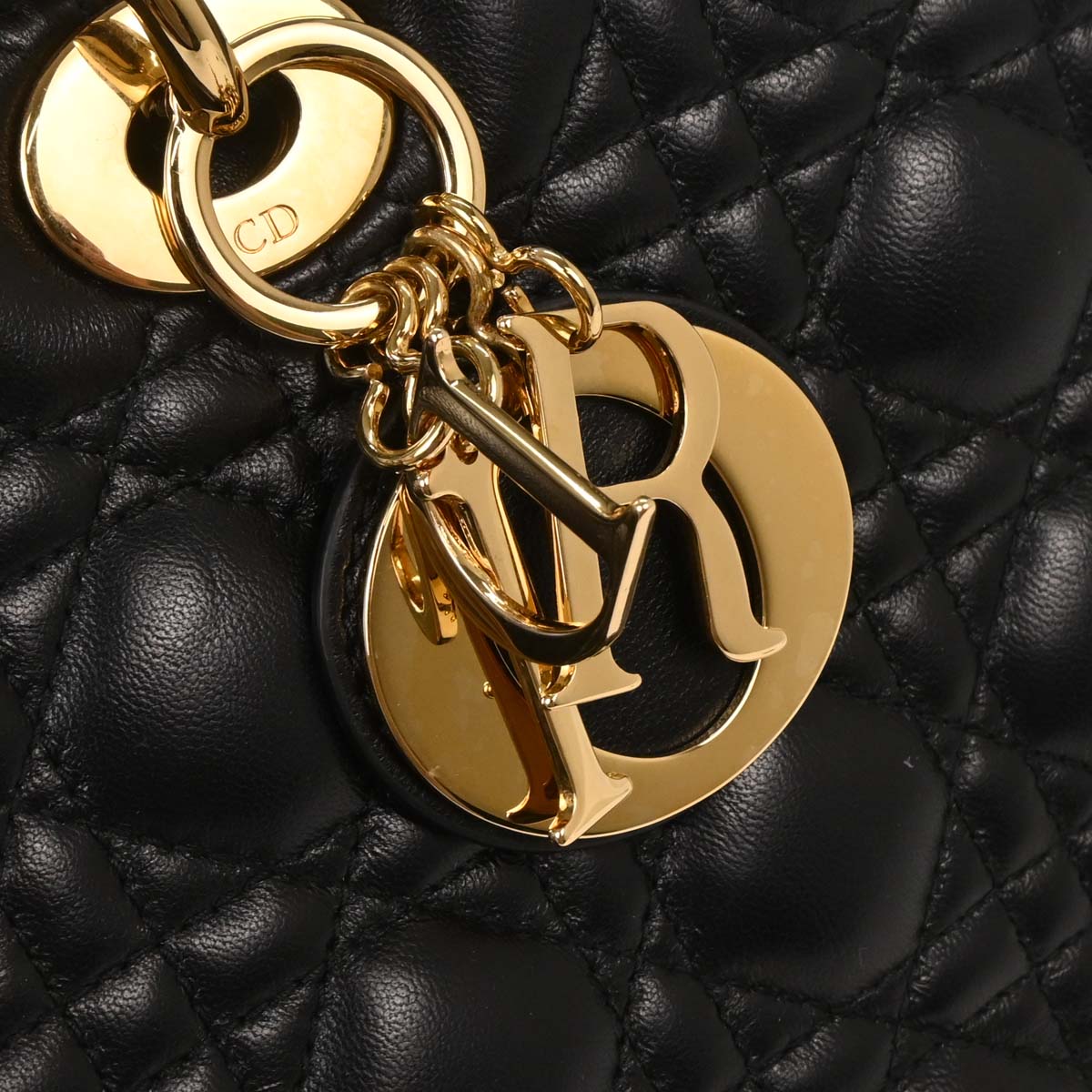 Christian Dior Black Lambskin Large Lady Dior Cannage 2way Shoulder Handbag