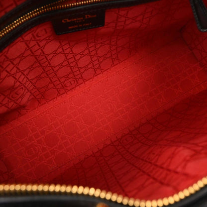 Christian Dior Black Lambskin Large Lady Dior Cannage 2way Shoulder Handbag