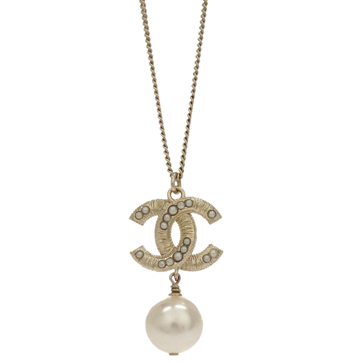 Chanel Chain Pendant Necklace Gold Costume Pearl B16P