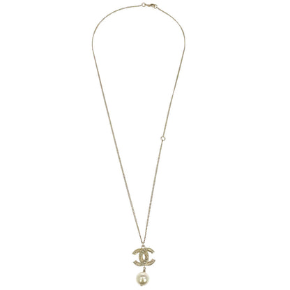 Chanel Chain Pendant Necklace Gold Costume Pearl B16P