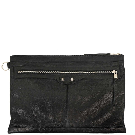 Balenciaga Black Lambskin Clip L Clutch Bag