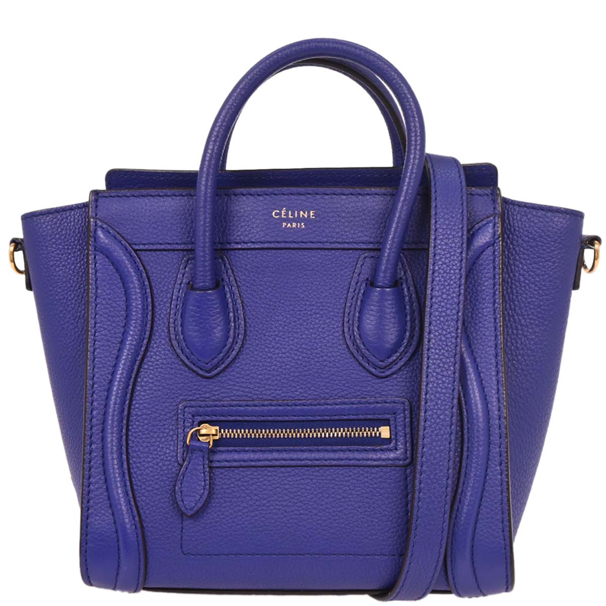 Celine Blue Leather Nano Luggage Tote Bag