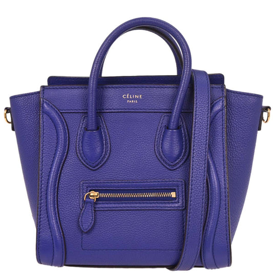 Celine Blue Leather Nano Luggage Tote Bag