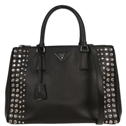 Prada Black Galleria Tote Studded 2way Shoulder Handbag