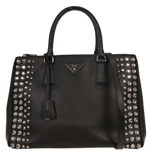 Prada Black Galleria Tote Studded 2way Shoulder Handbag