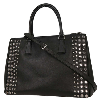 Prada Black Galleria Tote Studded 2way Shoulder Handbag
