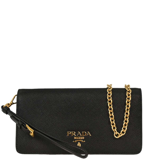 Prada Black Leather Chain Shoulder Bag