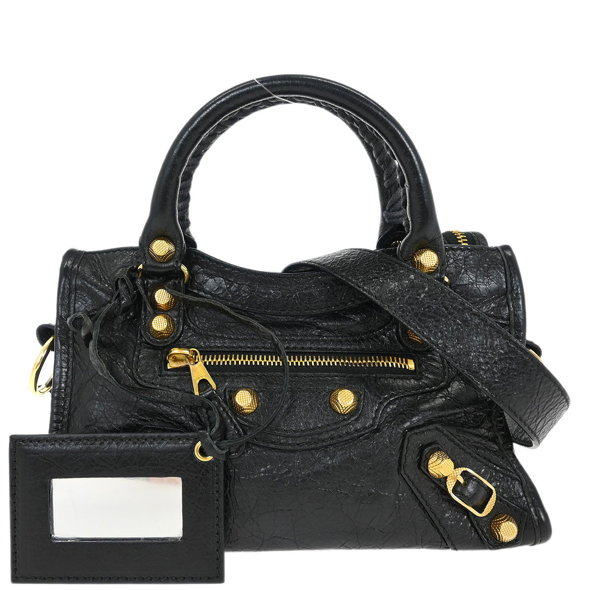 Balenciaga Black Lambskin Mini City 2way Shoulder Handbag