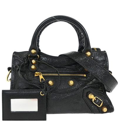 Balenciaga Black Lambskin Mini City 2way Shoulder Handbag