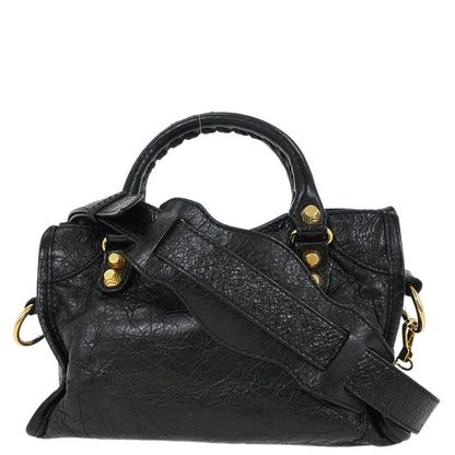Balenciaga Black Lambskin Mini City 2way Shoulder Handbag