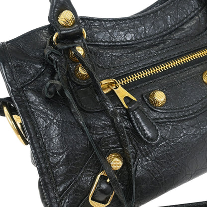 Balenciaga Black Lambskin Mini City 2way Shoulder Handbag