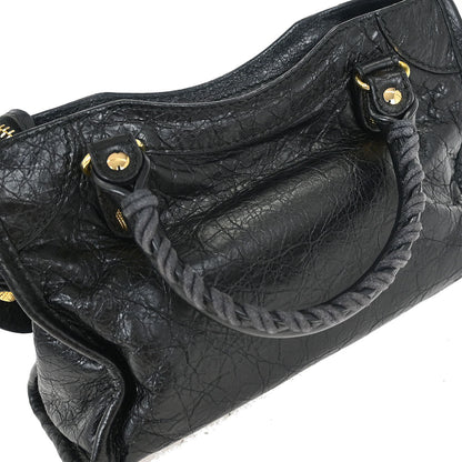 Balenciaga Black Lambskin Mini City 2way Shoulder Handbag