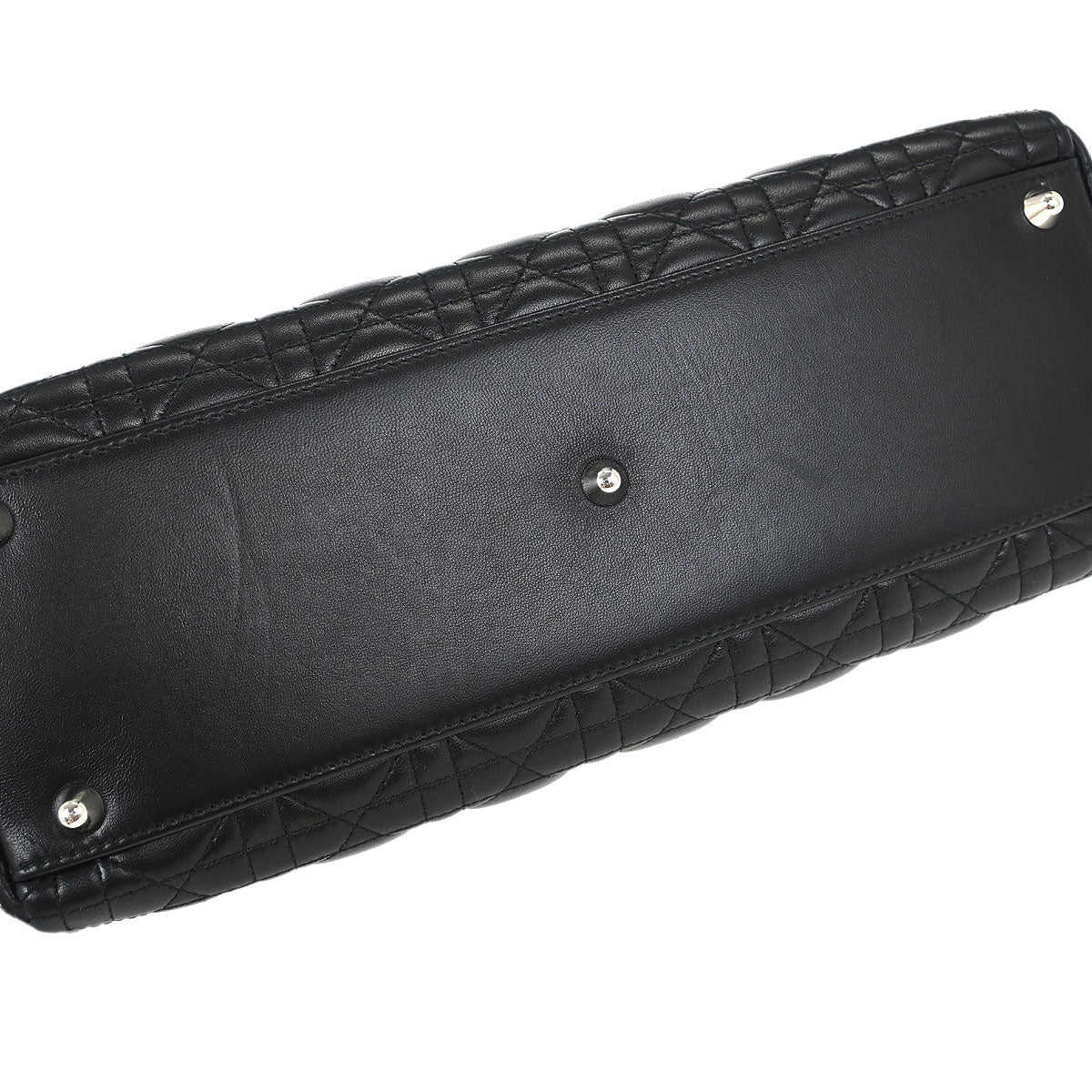 Christian Dior Black Lambskin Large Lady Dior Cannage 2way Handbag