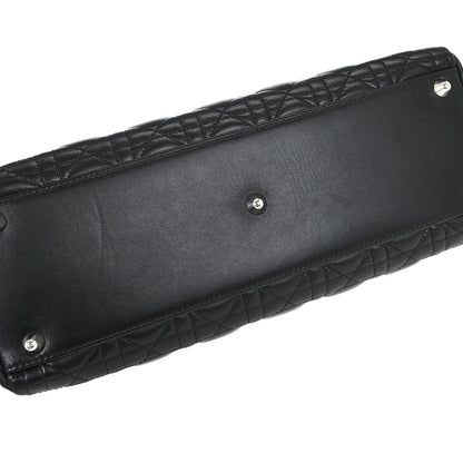 Christian Dior Black Lambskin Large Lady Dior Cannage 2way Handbag