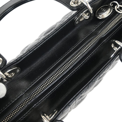 Christian Dior Black Lambskin Large Lady Dior Cannage 2way Handbag