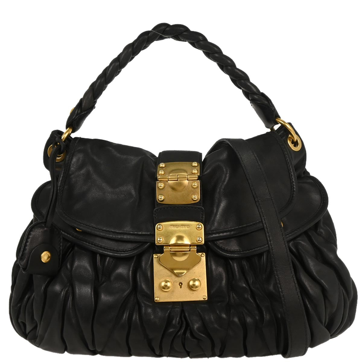 Miu Miu Black Lambskin Coffer 2way Shoulder Handbag