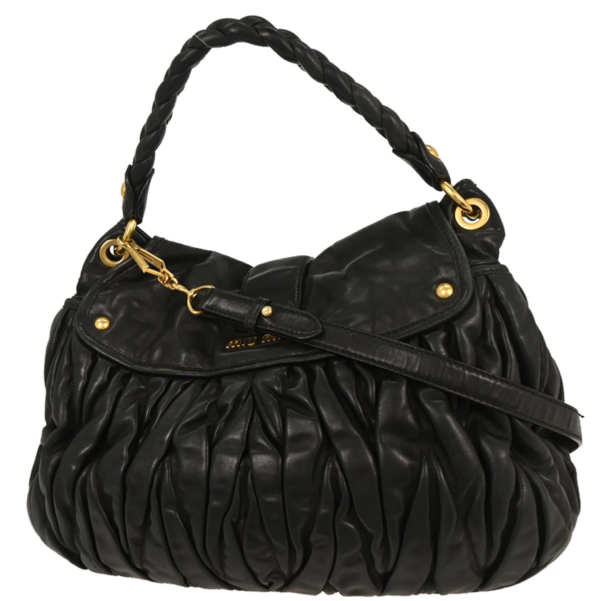 Miu Miu Black Lambskin Coffer 2way Shoulder Handbag