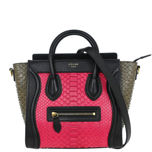 Celine * Tricolor Python Luggage Nano Handbag