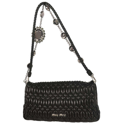 Miu Miu Black Lambskin Nappa Crystal Handbag